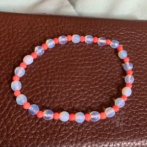 Natural moonstone and pink coral stretch bracelet